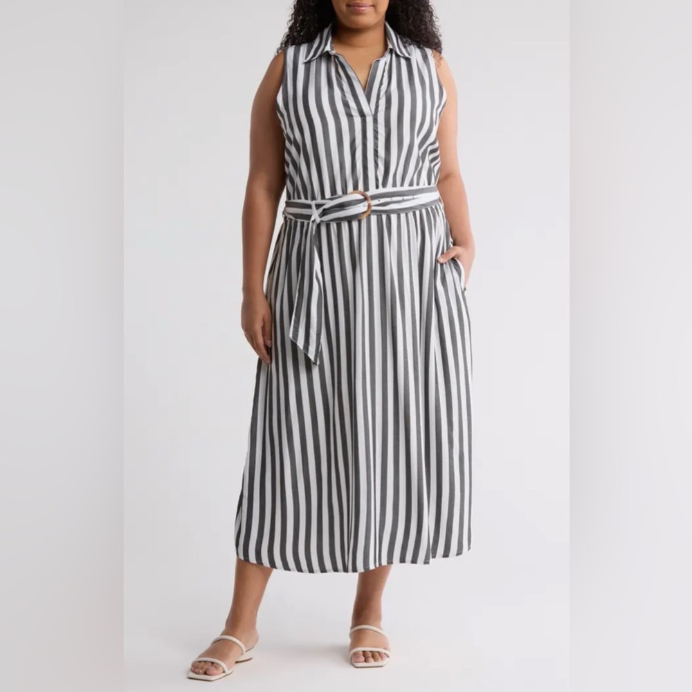 T Tahari Stripe Belted Maxi Shirtdress - NWT